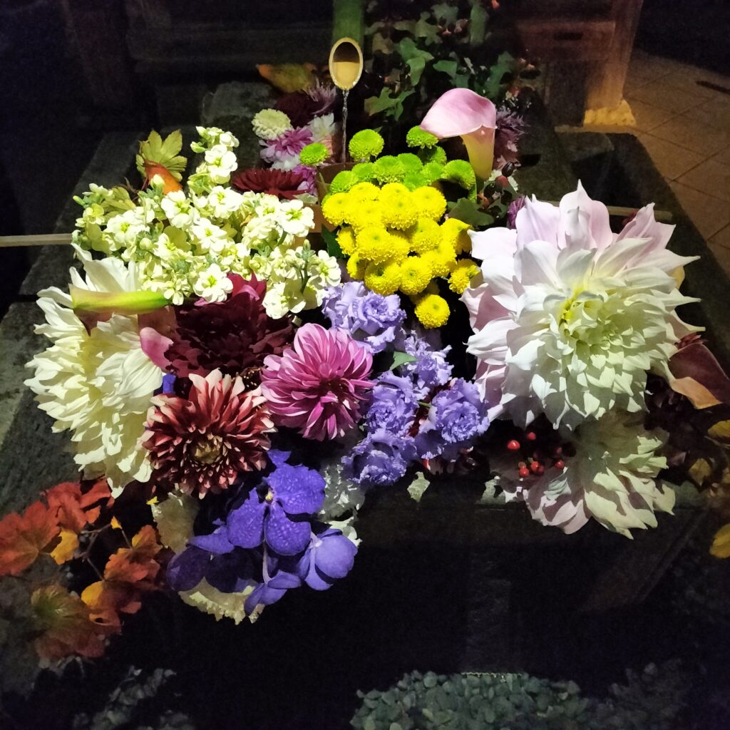 【勝林寺の花手水】秋のライトアップは紅葉と花が楽しめる